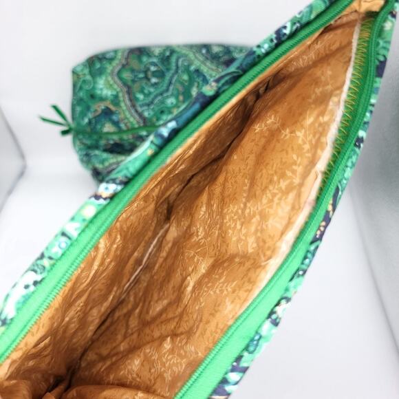 Handmade Makeup Cosmetic Bag Set Green Floral Travel Zip Case Lined Make Up - Picture 6 of 13